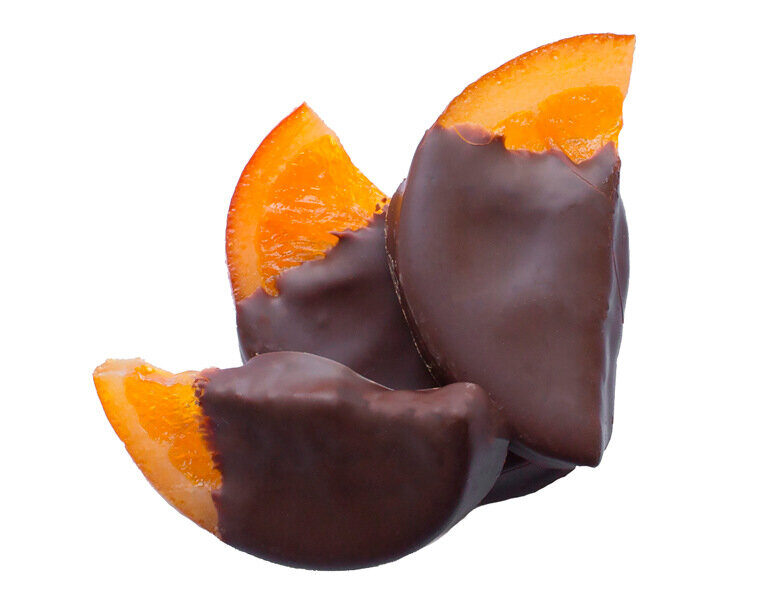 Apelsīnu daiviņas tumšā šokolādē